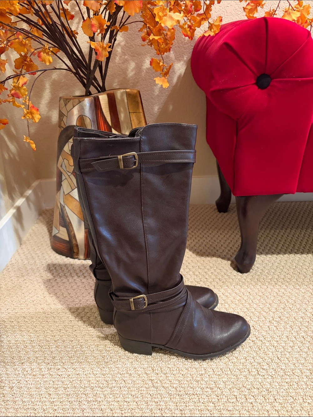 Rampage Faction Brown Buckle Riding Boots